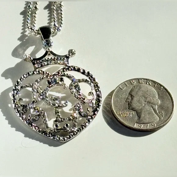 👑 Cookie Lee Double Chain Genuine Crystal Crowned Heart Pendant Necklace - Picture 6 of 7